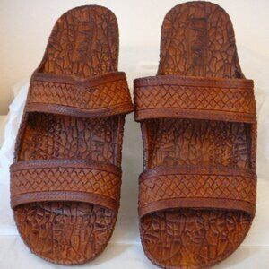 J Slips Hawaii Unisex Brown Ornate Double Strap Flat Sandals-Size W-8W, M-6.5
